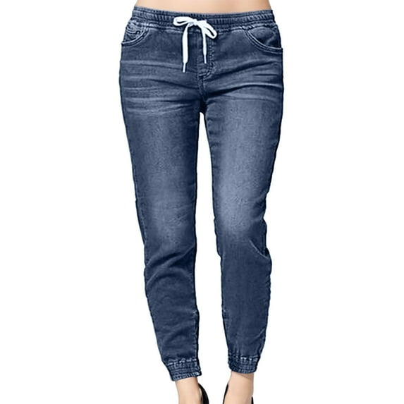 Sngxgn Women High Waisted Stretch Jeans Straight Wide Leg Denim Pants(Dark Blue,S)