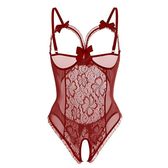 Sngxgn Women Lingerie Bodystocking Jumpsuit Underwear Bow Fishnet Sex Products( Red,M)
