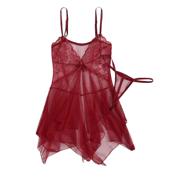 Sngxgn Women Lingerie Lace Chemise Halter Nightwear Teddy Dress Chemise Sleepwear(RD2,One Size)