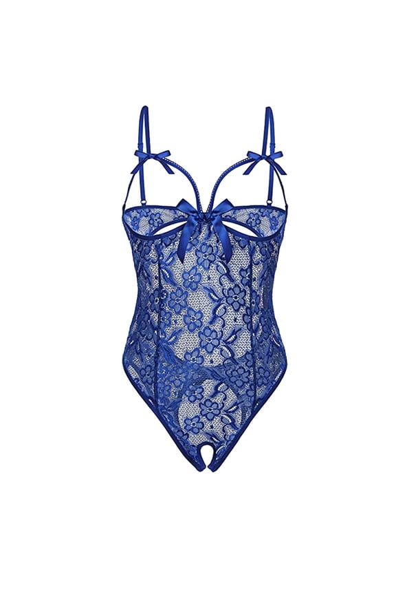 Women Lingerie Lace Fishnet Bodysuit Nightie(Z02-Blue,L)