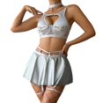 thumbnail image 1 of Sngxgn Women Lingerie Nightwear Outfits Pure Color Lace Top Bra Thong Halter Sex (Silver,L), 1 of 7