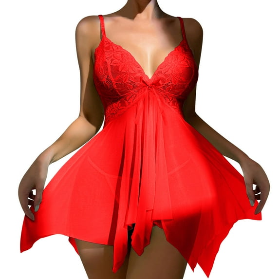 Sngxgn Women Lingerie Satin Lace Nightgown Full Slips Sleepwear(RD1,M)