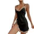 thumbnail image 1 of Sngxgn Women Lingerie Satin Lace Nightgown Sleepwear(Black,M), 1 of 5