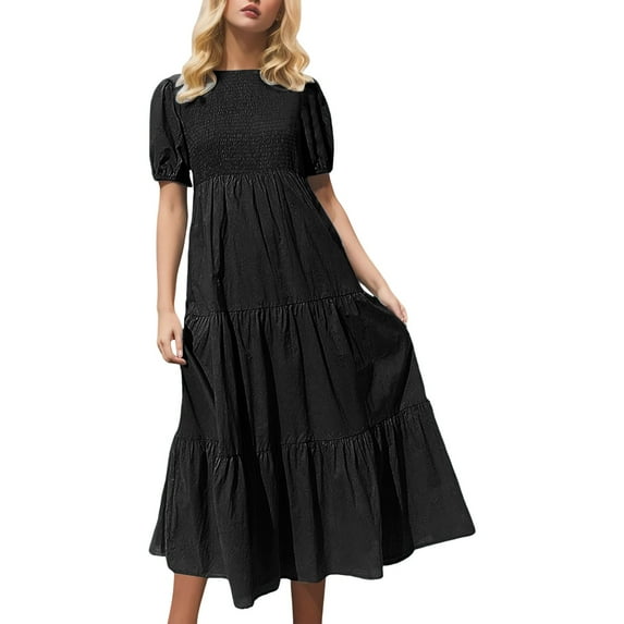 Sngxgn Women Long Sleeve Deep V Neck Loose Plain Long Maxi Casual Dress(Black,L)