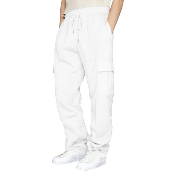 Sngxgn Women Low Waist Cargo Pants Baggy Trouser Vintage Leg Pant Multi Pockets(White,L)