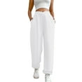 thumbnail image 1 of Sngxgn Women Pants Casual Straight Leg Comfy Drawstring Lounge Running Long Active(White,M), 1 of 4