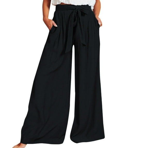 Sngxgn Women Pants High Waisted Pants Trousers Wide Leg Casual Pants Pockets(Black,XL)
