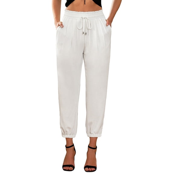 Sngxgn Women Pants Stretchy Work Slacks Casual Straight Leg Trousers with Pockets(White,L)