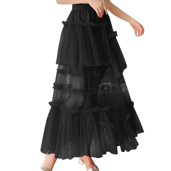 Sngxgn Women Pleated Mini Skirt Solid Ruffle Skirts(Black,One Size)