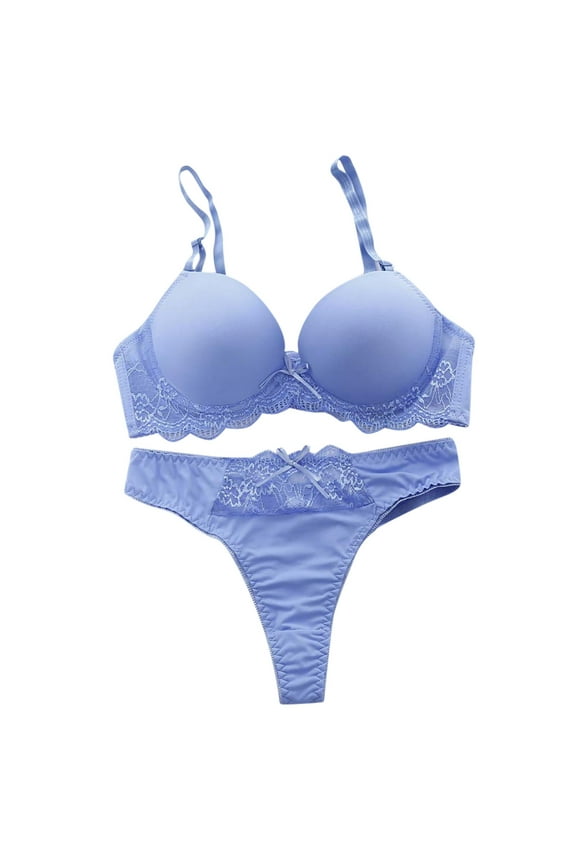 Women See Through Mini Micro Bra Sheer String Bottom Set(Blue,85A)