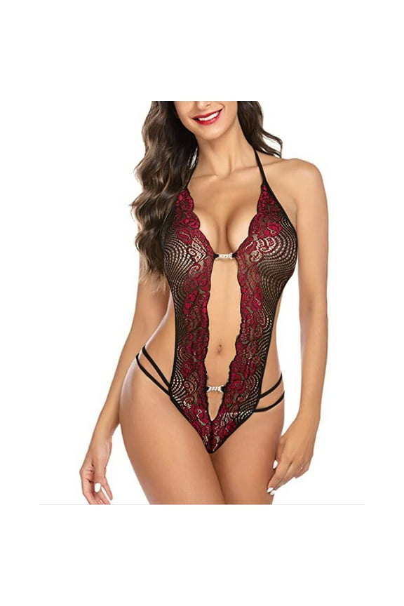 Women Sexy See Through Mini Micro Bra Sheer String Bottom Set(Red,L)