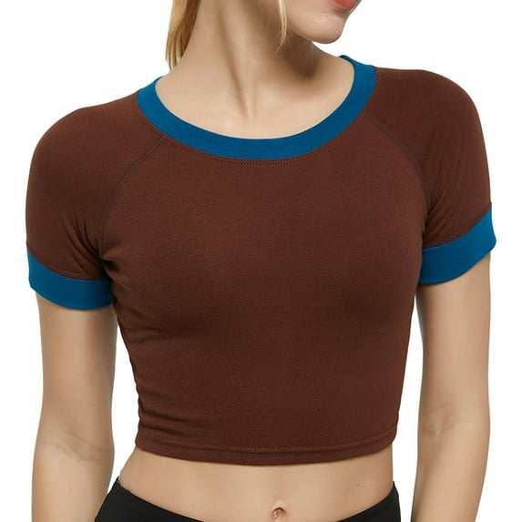 Sngxgn Women Short Sleeve Deep V Neck Tops Shirts Fitted Summer Tshirt(Coffee,XL)