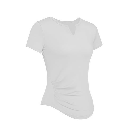 Sngxgn Women Short Sleeve Deep V Neck Tops Shirts Fitted Summer Tshirt(White,S)