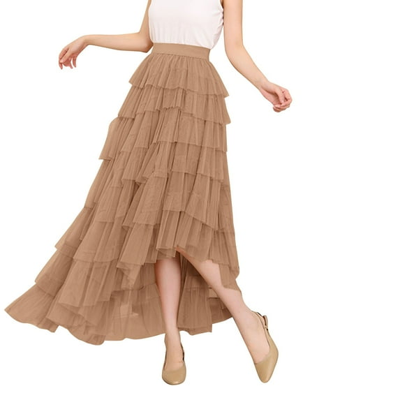 Sngxgn Women Skirt Vintage High Waist Pleated Skirt(Khaki,One Size)