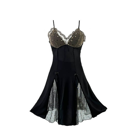 Sngxgn Women Sleepwear Satin Nightgown Lingerie Dress Mini Slip Nightwear(Black,L)