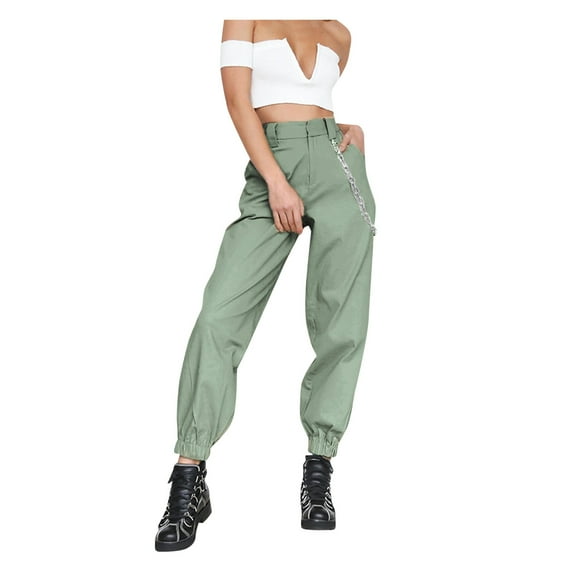 Sngxgn Women Solid High Elastich Pants Skinny Casual Trousers(Green,XXL)