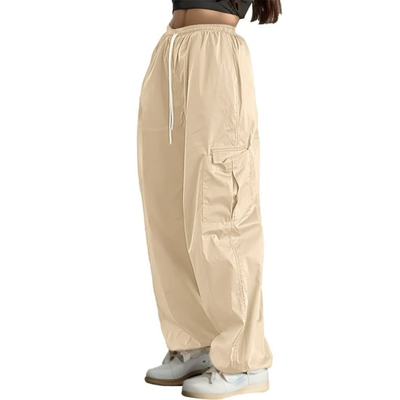 Sngxgn Women Stretch Pants Casual Work Lounge Pant Fashion Button Office High Waist Straight(Beige,L)