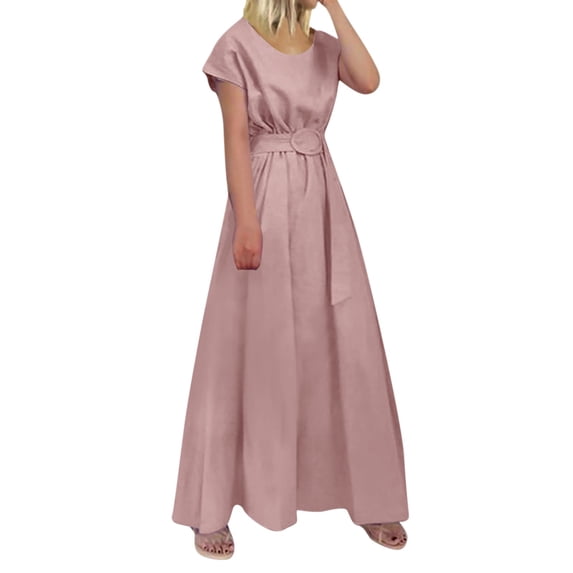 Sngxgn Women Summer Bodycon Backless Maxi V Neck Dress(Pink,XL)