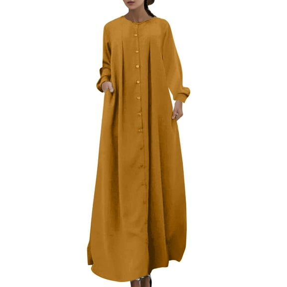 Sngxgn Women Summer Dress Sleeveless Casual Button V Neck Midi Long Dress Beach Dress(Yellow,XL)