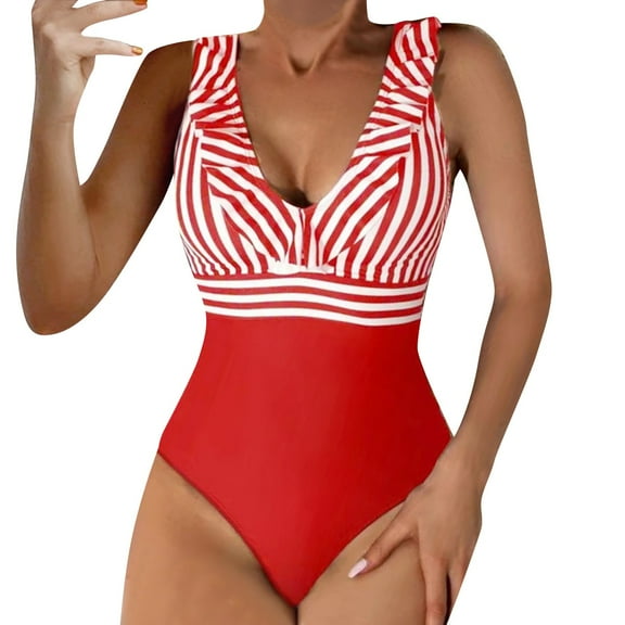 Sngxgn Women Swimsuit Bathing Suit Deep V Neck Crisscross Back Adjustable Strap(Red,XL)