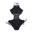 thumbnail image 1 of Sngxgn Women Swimsuit High Neck Plunge Ruched Tummy Control Bathing Suit(Black,XL), 1 of 8