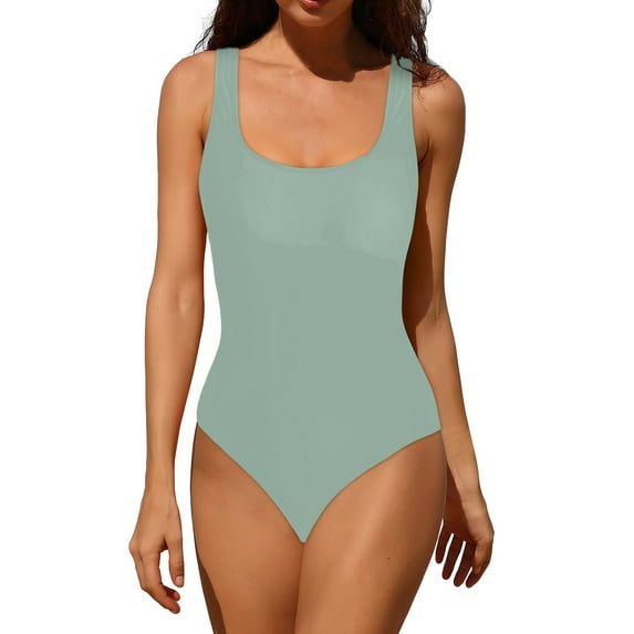 Sngxgn Women Swimsuits Ruffle Tummy Control Bathing Suit(Green,XL)