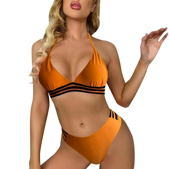 Sngxgn Women Tummy Control Swimsuits Cutout Ruffle Bathing Suit High Cut Swimsuits(Orange,L)