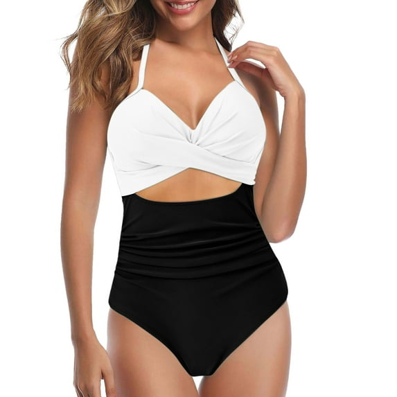 Sngxgn Women Tummy Control Swimsuits Push Up Bathing Suits(White,S)
