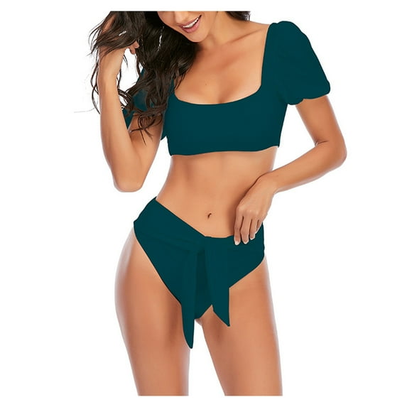 Sngxgn Women Two Piece Swimsuit Retro Halter High Waist Bikini(Blue,S)