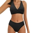 thumbnail image 1 of Sngxgn Womens Two Piece Swimsuits Wrap Front Bikini High Waisted Bottom Tummy Control Bathing Suits Swimwear(Black,L), 1 of 5