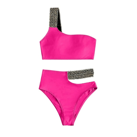 Sngxgn Women Two Piece Swimsuits High Waisted Bikini Set Tummy Control Ruched Tie Knot Bathing Suits(Pink,M)