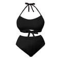 thumbnail image 1 of Sngxgn Women V Neck Swimsuits Tummy Control Ruched Swimwear Halter Bathing Suit(Black,L), 1 of 8