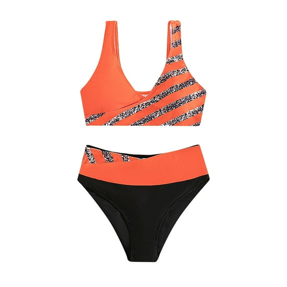 Sngxgn Women V Neck Swimsuits Tummy Control Ruched Swimwear Halter Bathing Suit(Orange,S)