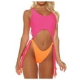 thumbnail image 1 of Sngxgn Women V Neck Swimsuits Tummy Control Ruched Swimwear Halter Bathing Suit(Pink,XL), 1 of 6