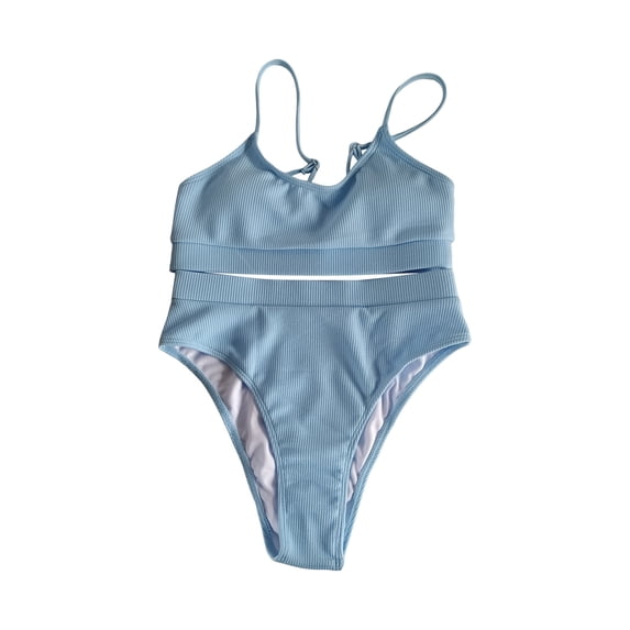 Sngxgn Women's 2 Piece High Waisted Wrap Spaghetti Strap Summer Swimsuit Bikini Set(BU1,L)