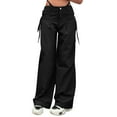 thumbnail image 1 of Sngxgn Women's Baggy Cargo Pants Fold Over Waist Solid Color Pants Casual Trousers(Black,M), 1 of 7