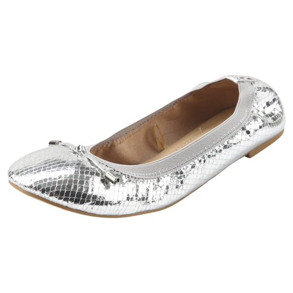 Sngxgn Women's Ballet Flat Classic Walking Shoes Casual Ladies Flat Shoes(Silver,37)