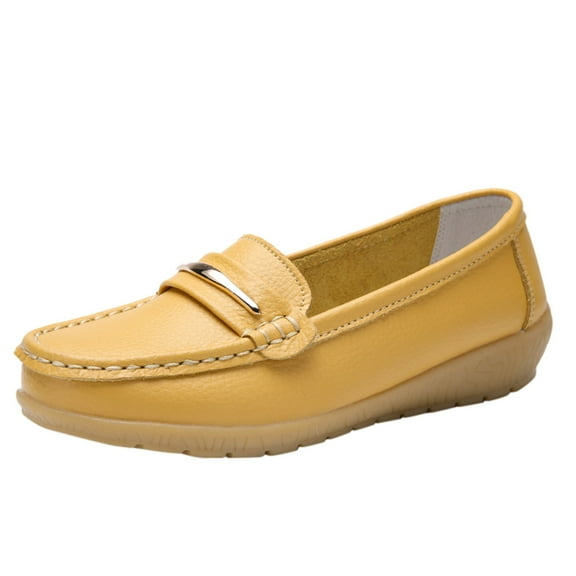 Sngxgn Women's Ballet Flat Classic Walking Shoes Casual Ladies Flat Shoes(Yellow,38)