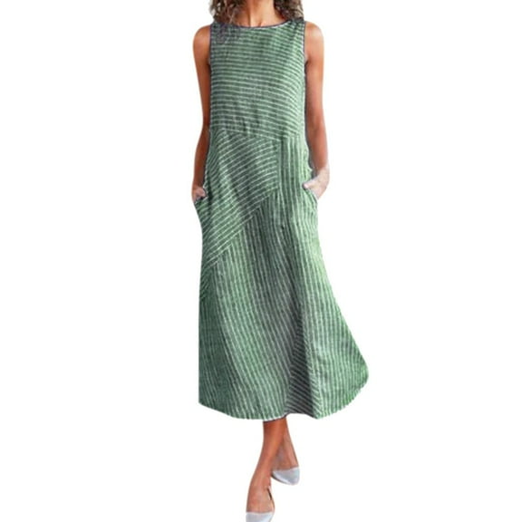Sngxgn Women's Basic Bodycon Midi Dress Crewneck Sleeveless Casual Summer Tank Top Dresses(Green,XL)