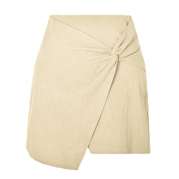 Sngxgn Women's Basic High Waisted Elastic Solid Pencil Mini Skirt(Beige,XL)
