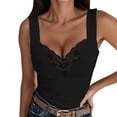 thumbnail image 1 of Sngxgn Women's Basic Solid Deep V Neck Spaghetti Double Layer Crop Tank Tops Casual Shirts(Black,S), 1 of 5