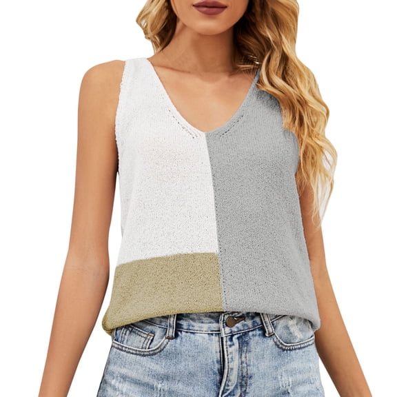 Sngxgn Women's Basic Solid Deep V Neck Spaghetti Double Layer Crop Tank Tops Casual Shirts(Grey,L)