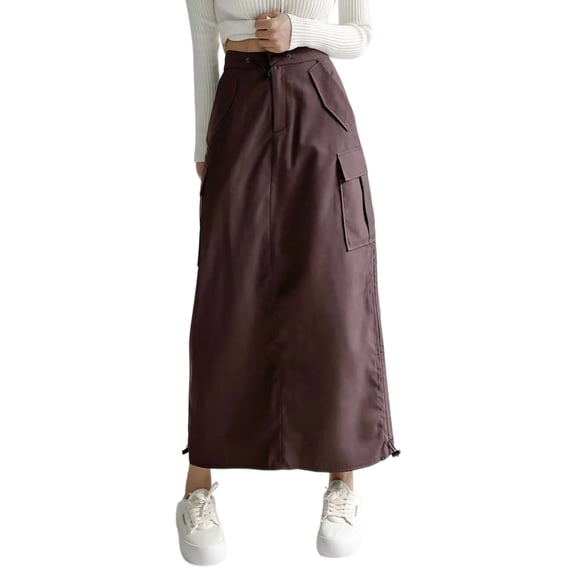 Sngxgn Women's Basic Versatile Stretchy Flared Casual Midi Skater Skirt(Coffee,S)