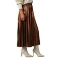 thumbnail image 1 of Sngxgn Women's Basic Versatile Stretchy Flared Casual Midi Skater Skirt(Gold,L), 1 of 6