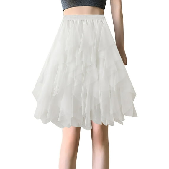 Sngxgn Women's Basic Versatile Stretchy Flared Casual Midi Skater Skirt(White,One Size)