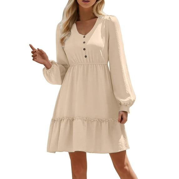 Sngxgn Women's Beach Dress Casual Vacation Short Summer Dresses(Beige,S)