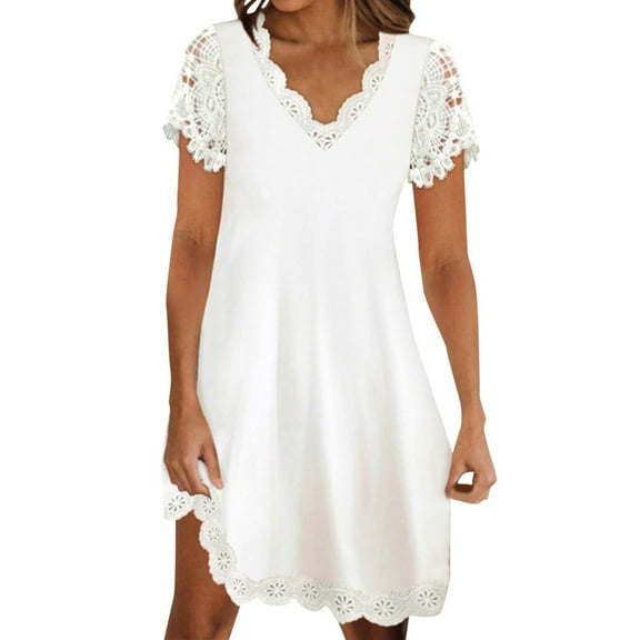Sngxgn Women's Beach Dress Casual Vacation Short Summer Dresses(White,S)