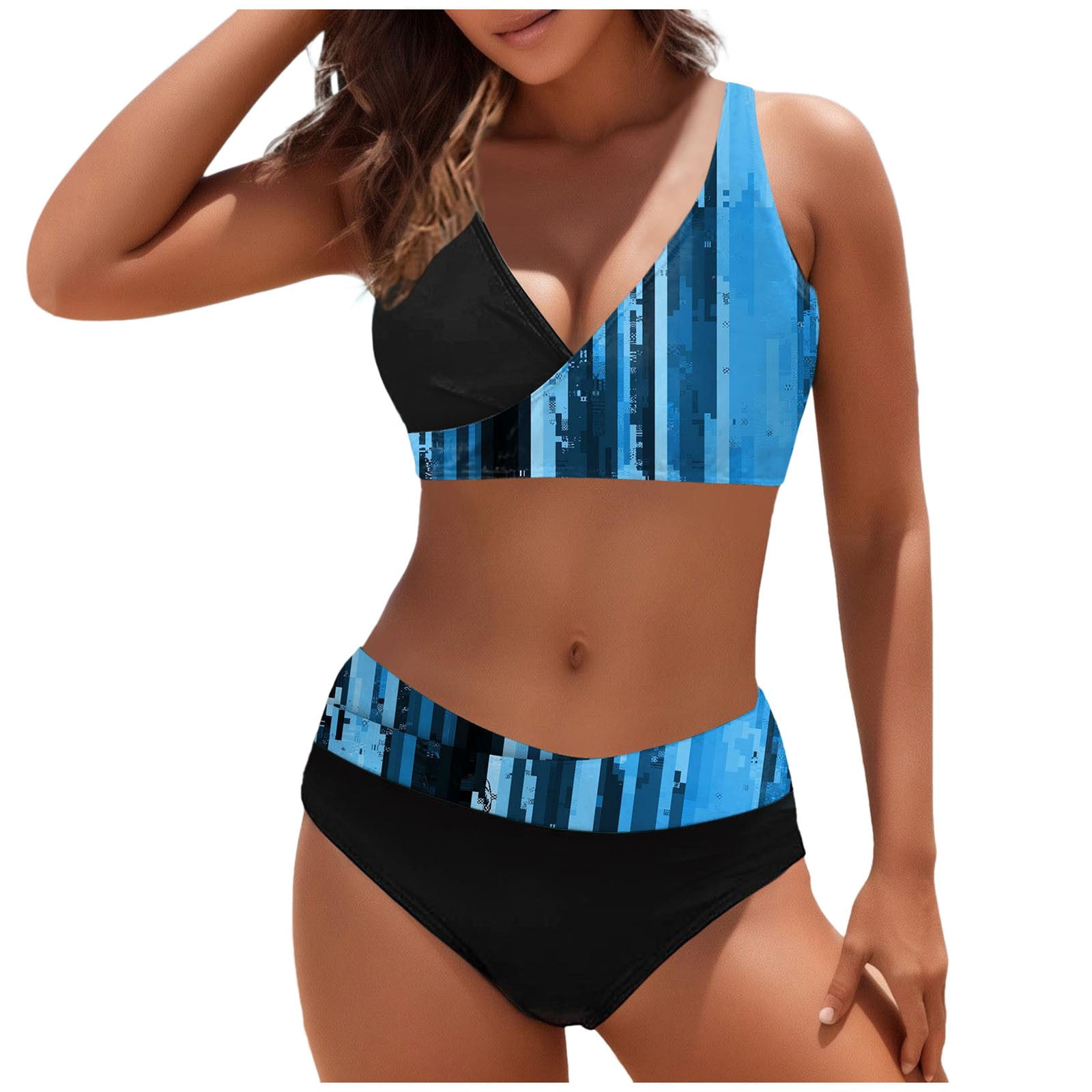 Womens Two Piece Swimsuits,Wrap Front Bikini High Waisted Bottom Tummy Control Bathing Suits Vintage Print - View #12