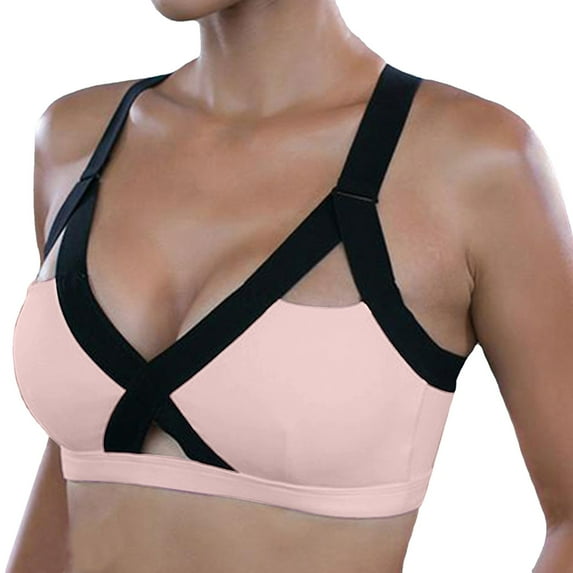 Sngxgn Women's Bra Sports Medium High Impact Support Strappy Back Workout Bra Tops Yoga Sports(Pink,XXXL)