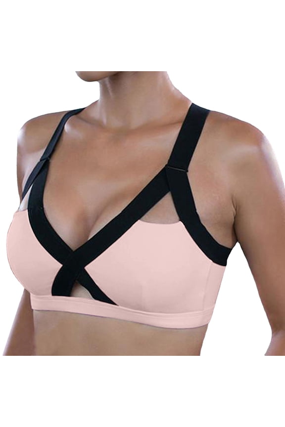 Women's Bra Sports Medium High Impact Support Strappy Back Workout Bra Tops Yoga Sports(Pink,XXXL)